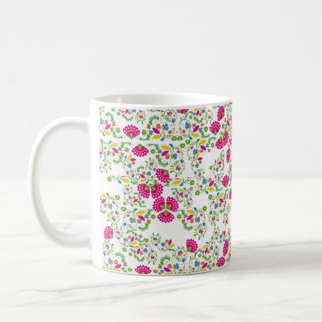 Rött och vitt blomsterarrangemang kaffemugg (Vänster)