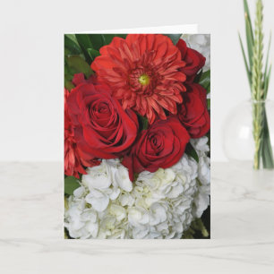 Rött och vitt blomsterbukett gratulationskort kort