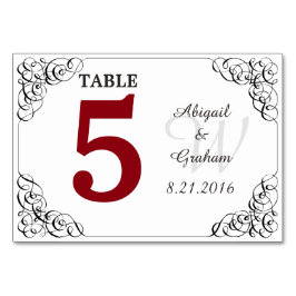 Rött och vitt Bord-kort Bordsnummer