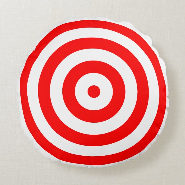 Rött och Vitt Bulls Eye Mål Rund Kudde (Framsidan)