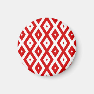 Rött och vitt diamantmönster magnet