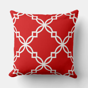 Rött och Vitt Fancy Quatrefoil Mönster Kudde
