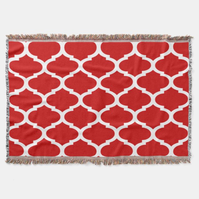 Rött och vitt gallerverk quatrefoil mönster mysfilt (Framsidan)