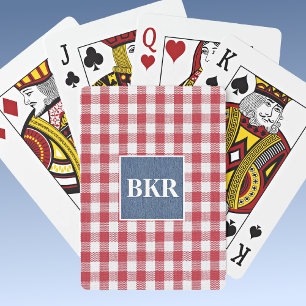 Rött och vitt gingham, blå denim, initialer casinokort