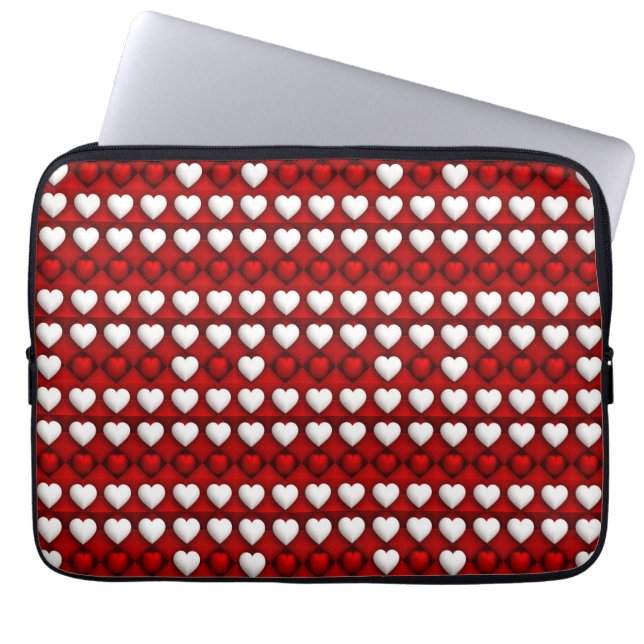 Rött Och Vitt Hjärtmönster Laptop Fodral (Framsidan)