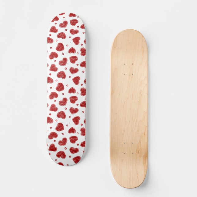 Rött och Vitt Hjärtmönster Mini Skateboard Bräda 18,5 Cm (Framsida)