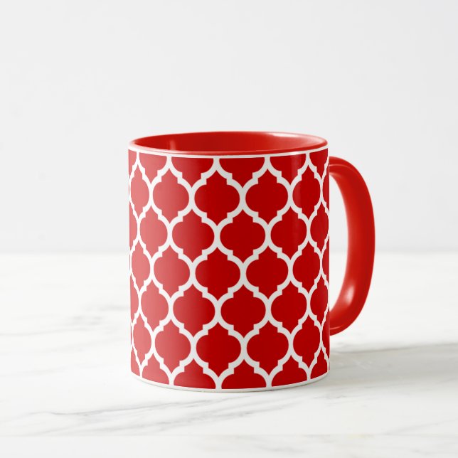 Rött och vitt marockanskt quatrefoil-mönster mugg (Framsida höger)