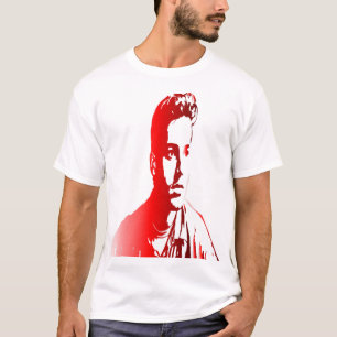 Rött och vitt porträtt om en man med en oroad e t shirt
