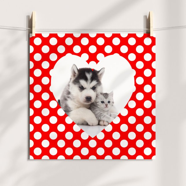 Rött och Vitt Prickigt Hjärta Foto Poster (Red and White Polka Dot Heart Photo Poster)
