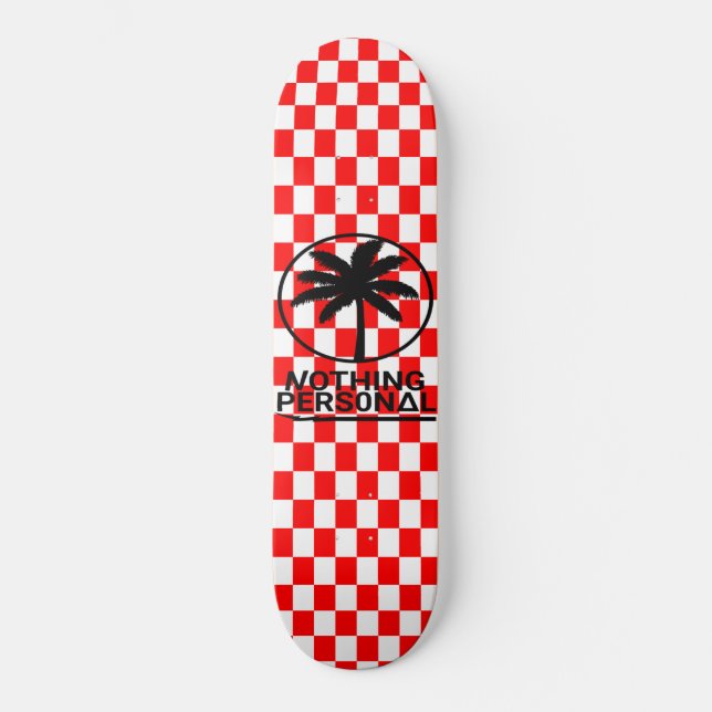 Rött och vitt rutigt mönster mini skateboard bräda 18,5 cm (Framsida)