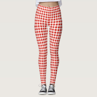 Rött och vitt rutigt tryck leggings
