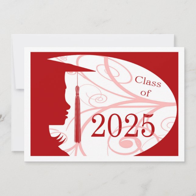 Rött och vitt Silhouette 2025-kort Inbjudningar (Framsida)