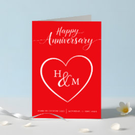 Rött och vitt skript för lycklig-årsdagen kort