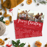 Rött och vitt skript god jul multifoto H Julkort<br><div class="desc">Rött och vitt skript god jul multifoto-modern stjärndesign.</div>
