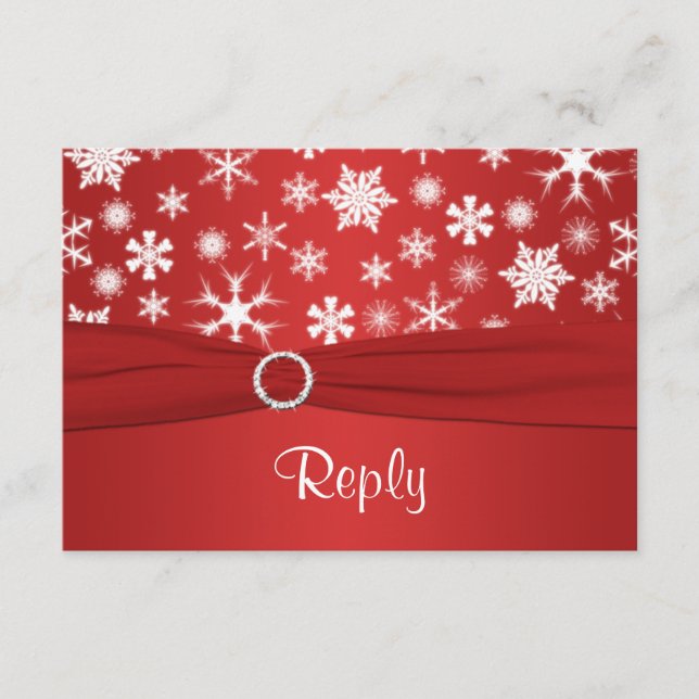 Rött och vitt snöflakors bröllopssvarskort OSA kort (Framsida)