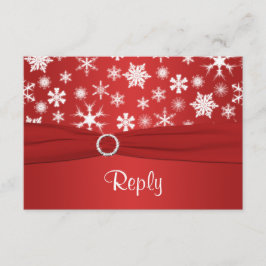 Rött och vitt snöflingor Bröllops-svarskort OSA Kort