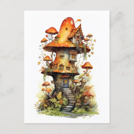 Rött och vitt svamp hus vykort