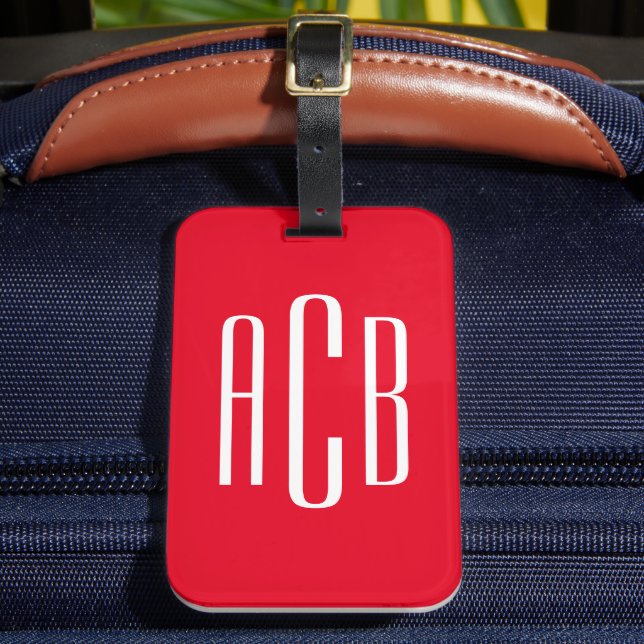 Rött och Vitt Vertikalt Trebokstavsmonogram Bagagebricka (Framsida Insitu 2)