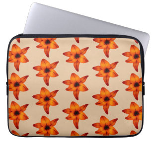 Rött - orange liljablommor, på solbränd färg laptop sleeve