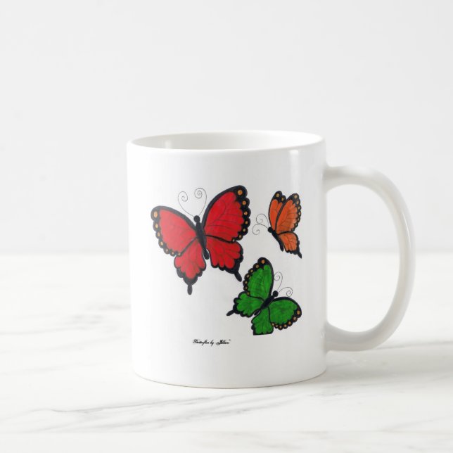 Rött, orange och gröntfjärilsmugg kaffemugg (Höger)