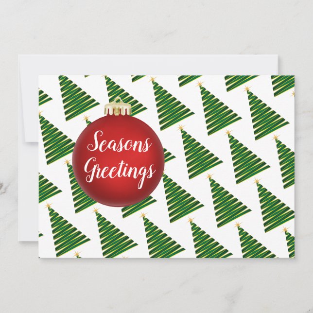 Rött ornament över Träd Mönster-platta Helgdag Julkort (Framsida)