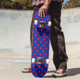 Rött på Blå Prickar Mönster Design Mini Skateboard Bräda 18,5 Cm