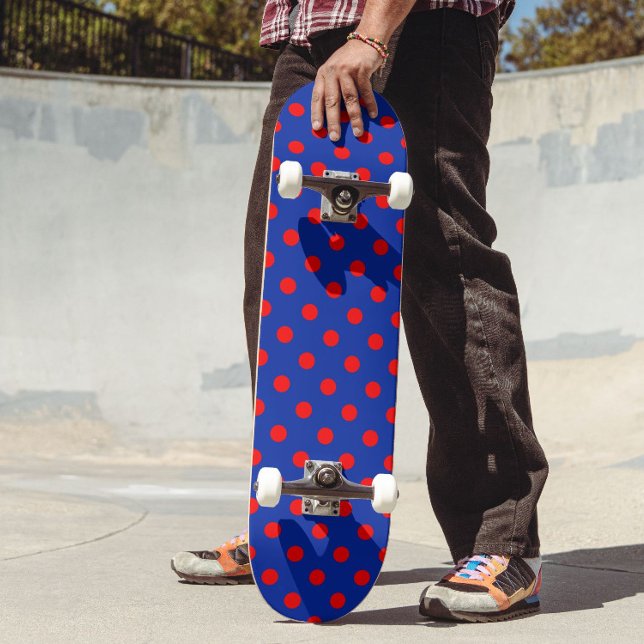 Rött på Blå Prickar Mönster Design  Mini Skateboard Bräda 18,5 Cm (Skapare uppladdad)