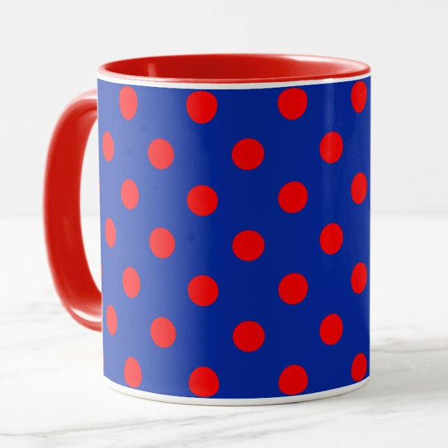 Rött på Blå Prickar Mönster Design  Mugg (Skapare uppladdad)