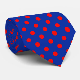 Rött på blå prickmönsterdesign slips