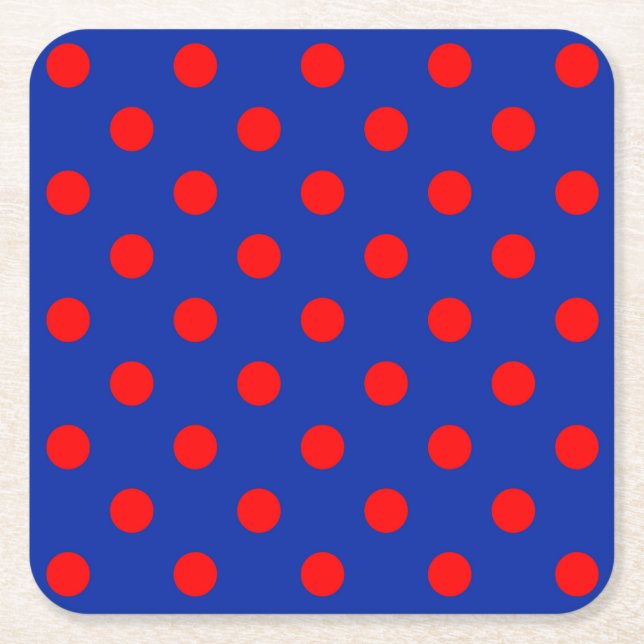 Rött på Blåa Prickar Mönster Design  Underlägg Papper Kvadrat (Framsidan)