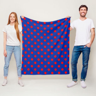 Rött på blåa prickar Mönsterdesign Fleecefilt