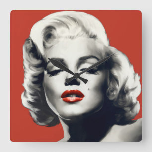 Rött på röd läppar Marilyn Fyrkantig Klocka