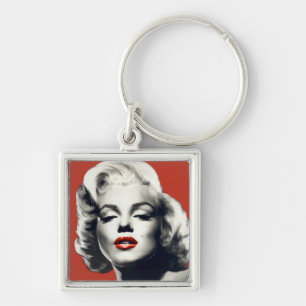 Rött på röd läppar Marilyn Fyrkantig Silverfärgad Nyckelring