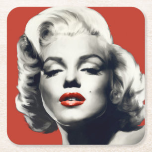 Rött på röd läppar Marilyn Underlägg Papper Kvadrat