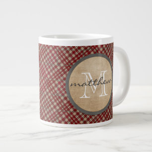 Rött Pached Background monogram Jumbo Mugg