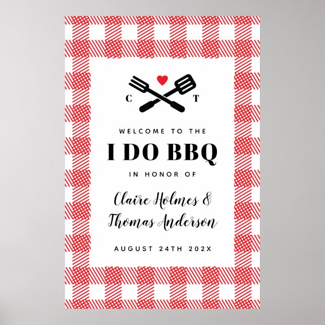 Rött Picknick I Do BBQ välkomstskylt Poster (Framsidan)