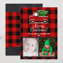 Rött Pickupare Lastbil God jul-familjens fotokort