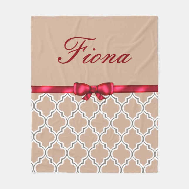 Rött pilbågeband och vitQuatrefoils Monogram Fleecefilt (Framsidan)