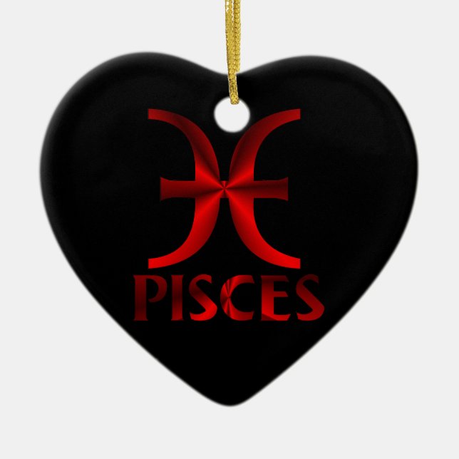 Rött Pisces horoskopsymbol Julgransprydnad Keramik (Framsidan)