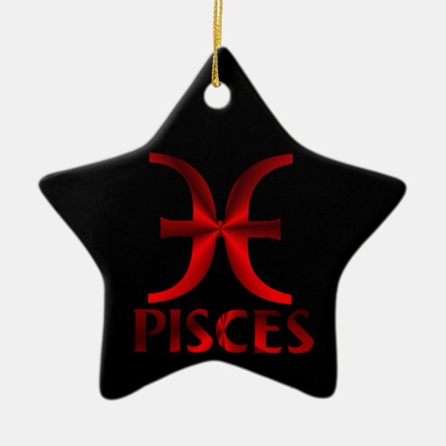 Rött Pisces horoskopsymbol Julgransprydnad Keramik (Framsidan)