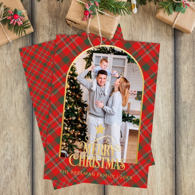 Rött Play Arch Photo God jul Card Julkort (Arch Photo Christmas Card)