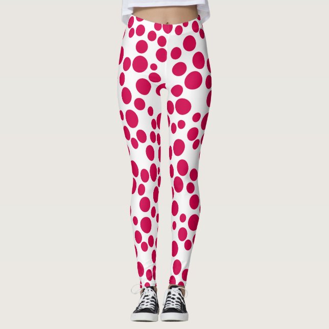 rött polka dots på vit bakgrund leggings (Framsida)