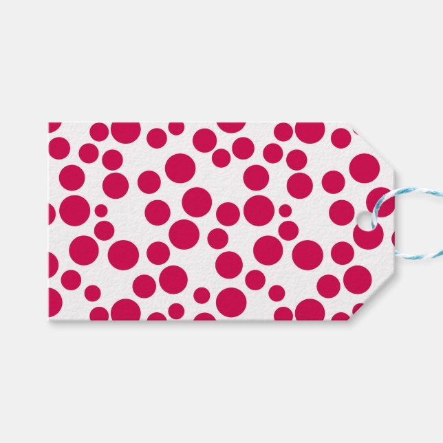 rött polka dots på vit bakgrund presentetikett (Framsidan (Horisontell))