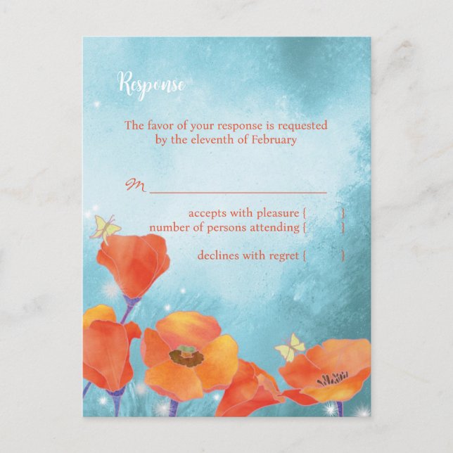 Rött poppy Turcos Bröllop OSA Card Inbjudan Vykort (Framsida)