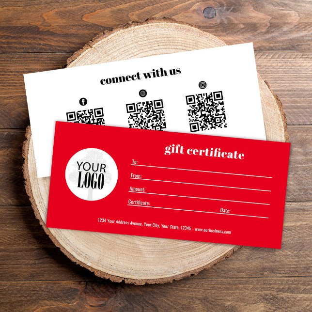 Rött presentationscertifikat för Business Logotyp  (Simple red add your logo gift certificates. )