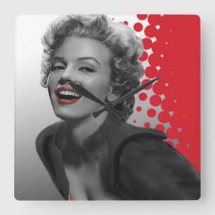 Rött pricker Marilyn Fyrkantig Klocka