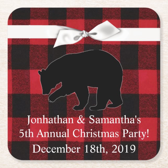 Rött pset Black Bear Underlägg Papper Kvadrat (Framsidan)