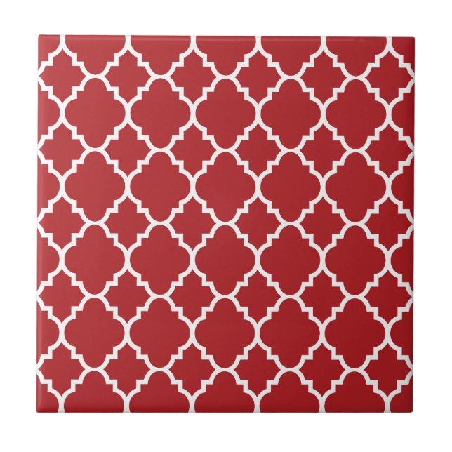 Rött Quatrefoil marockanskt mönster Kakelplatta (Framsidan)