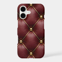 Rött Quiltat Läder & Guldknappar Telefonfodral