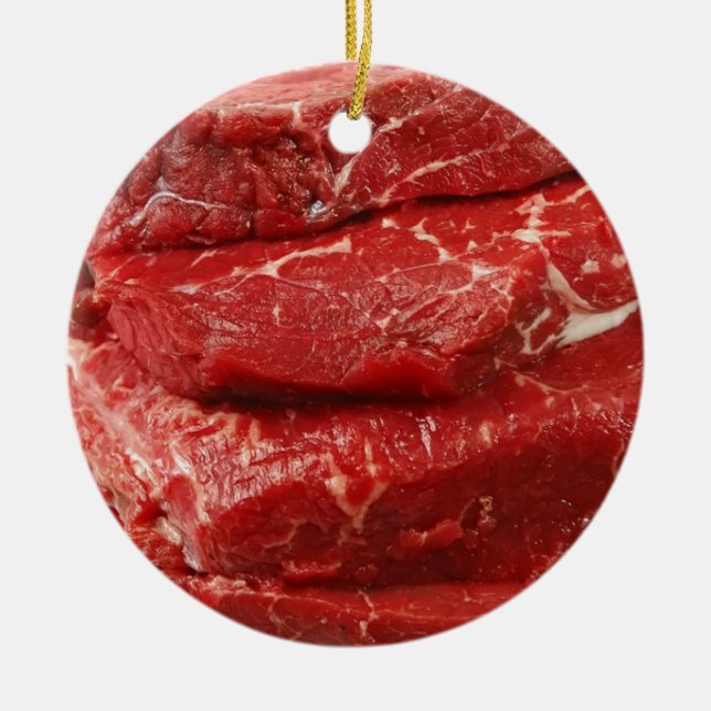 Rött rått kött julgransprydnad keramik (Framsidan)